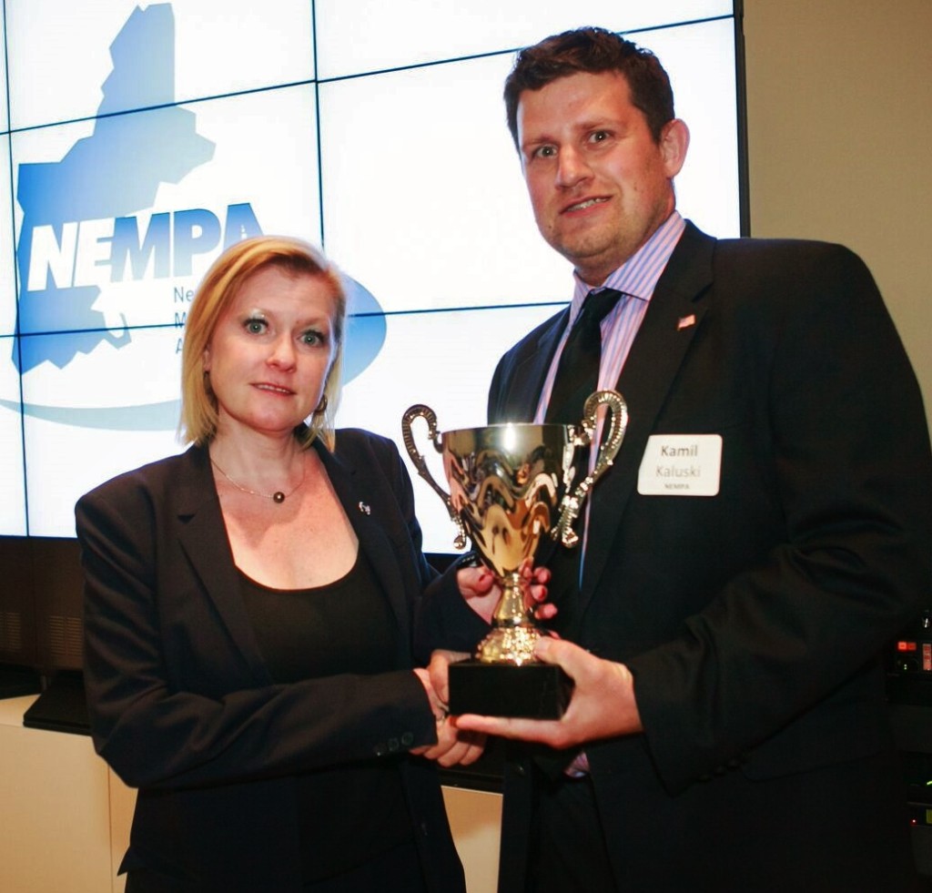Volvo's Amy Hartwell was on hand to collect the Yankee Cup Technology Award for Volvo’s new XC90 that won for its advanced safety feature technology. The award was presented by NEMPA Vice President Kamil Kaluski.