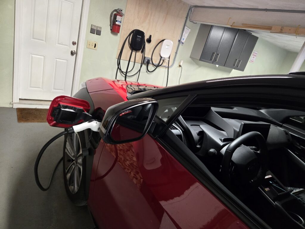 2025 Subaru Solterra charges on an Emporia home charger